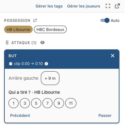 La question « Qui a tiré ? · HB Libourne » avec les numéros 1, 3, 5, 7, 9, 11