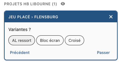La carte JEU PLACÉ › FLENSBURG : « Variantes ? » avec AL ressort, Bloc écran, Croisé